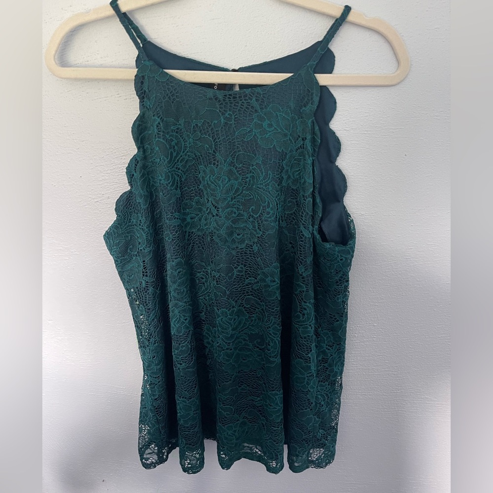 Fortune + Ivy Lace Scalloped Halter Blouse in Teal Green